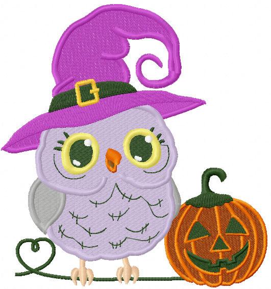 Halloween owl with pumpkin free embroidery design