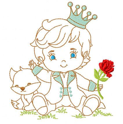 Little king with dog and rose free embroidery design