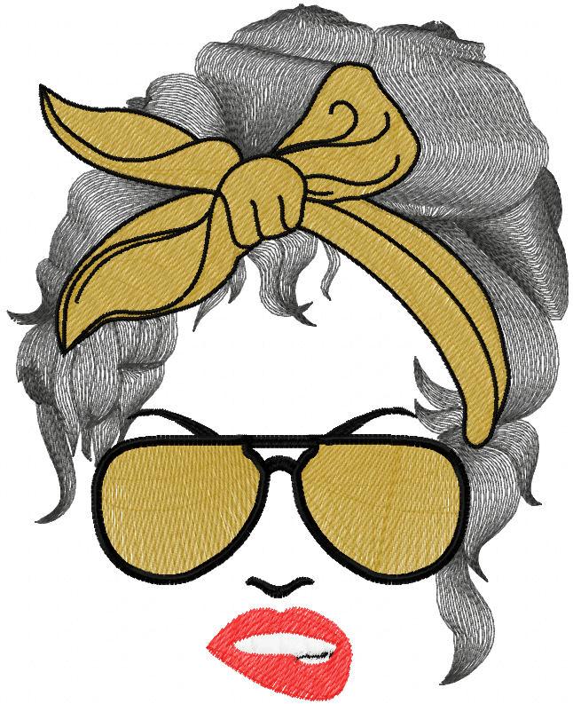 Woman in a headscarf and sunglasses free embroidery design