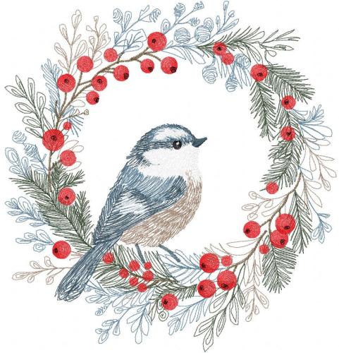 More information about "Christmas wreath with bird free embroidery design"