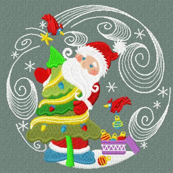 Santa claus with Christmas tree free embroidery design