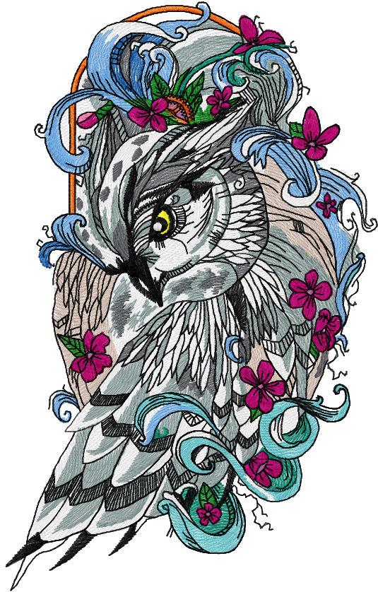 Owl with flowers free embroidery design