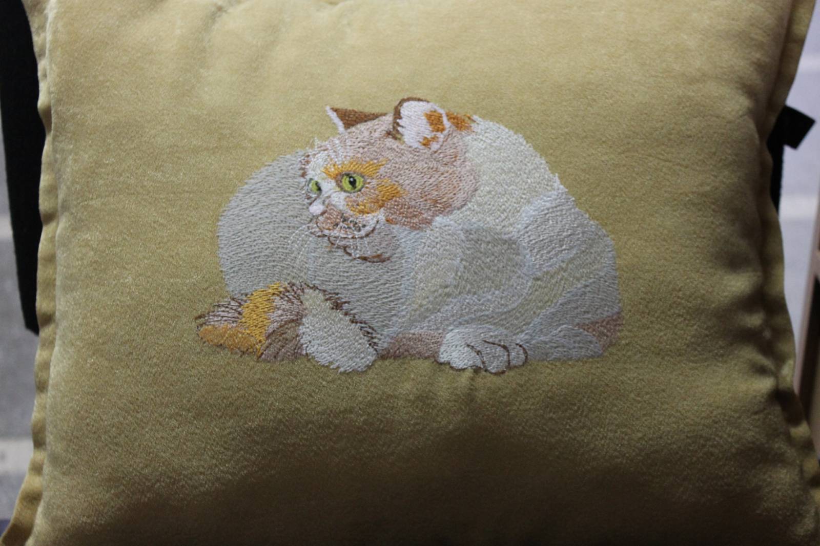 embroidered cat pillow