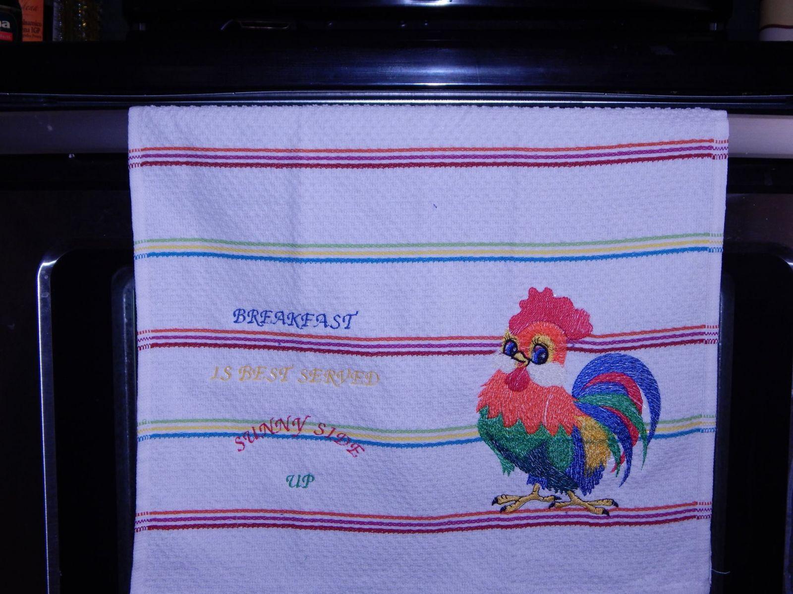 Towel with free rooster embroidery design