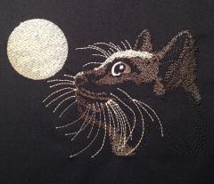 Moon and Cat embroidered free design
