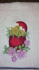 Easter eggs and chicken embroidered towel