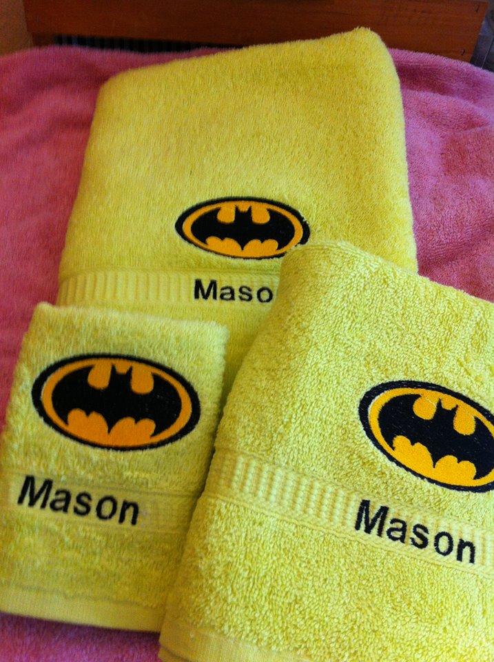 Batman design embroidered at towel