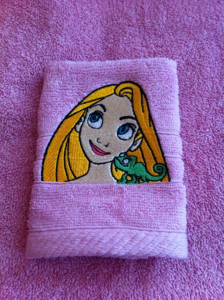 Rapunzel and Chameleon embroidered at towel