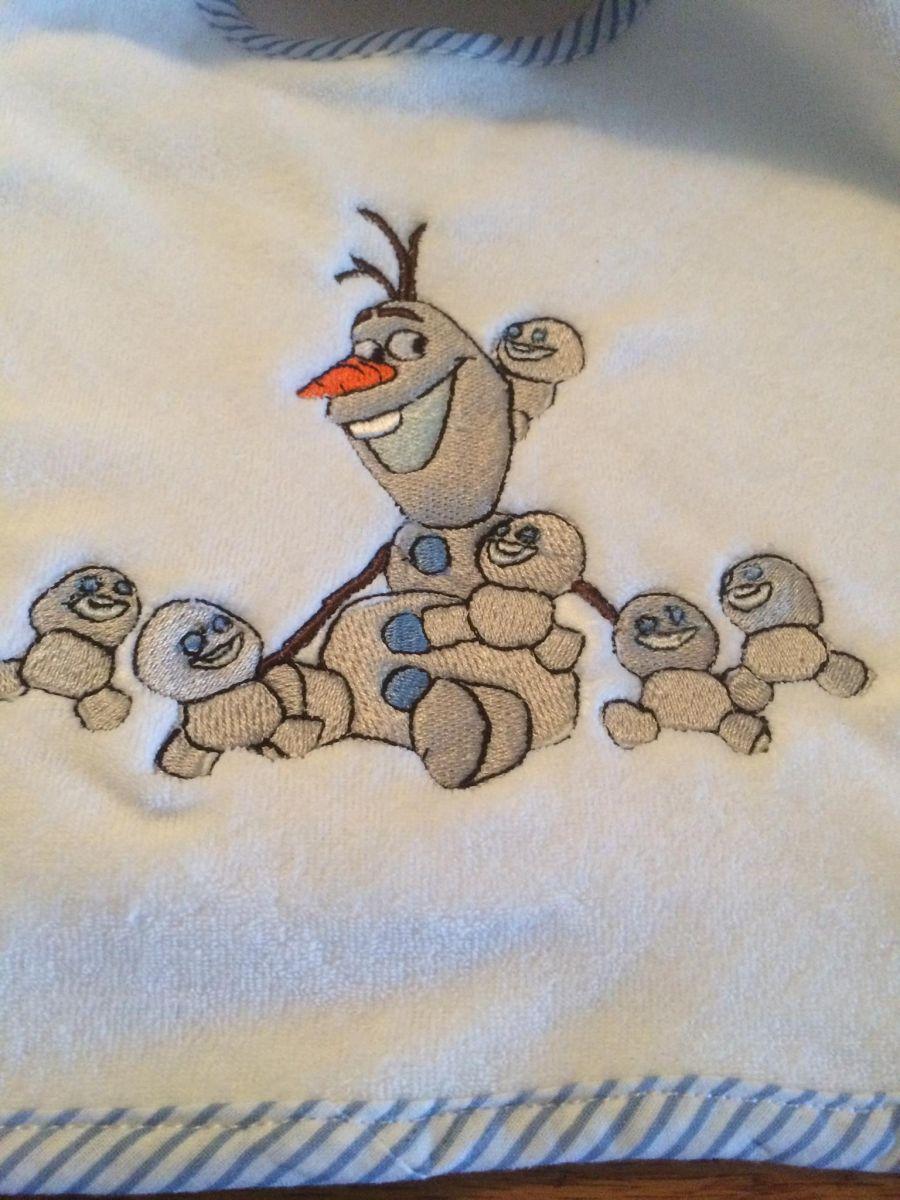 Olaf and family embroidery design at  towel