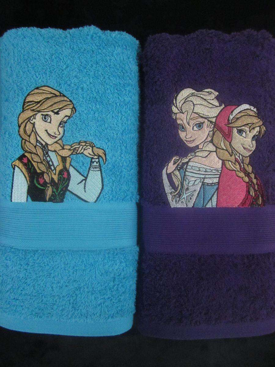 Two towels with Frozen embroidery designs