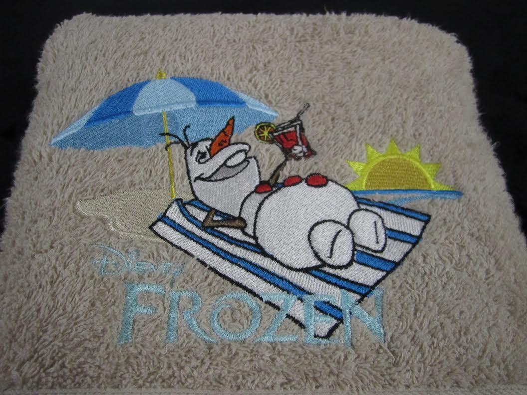 Olaf embroidered design at bath towel