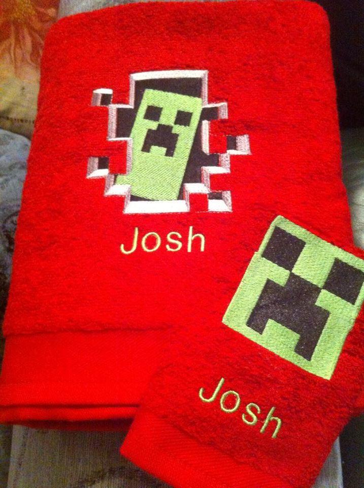 Minecraft embroidered towel