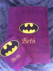 Embroidered towel with Batman logo design