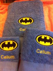 Embroidered towel with Batman logo design