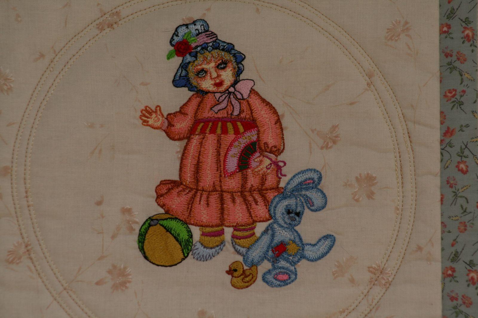 Dancing Threads: The Whimsical Tale of a Doll & Her Bunny Embroidery