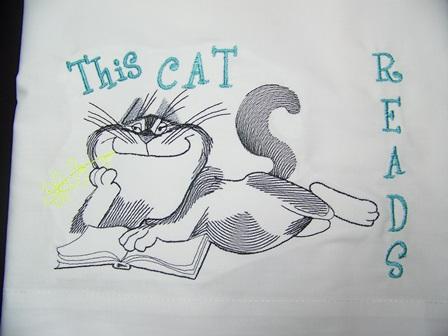Cat likes read books embroidery design