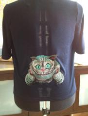 Embroidered t-shirt with Cheshire cat design