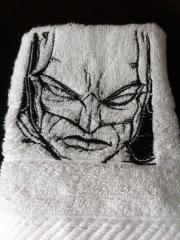 Embroidered towel with Batman sketch design