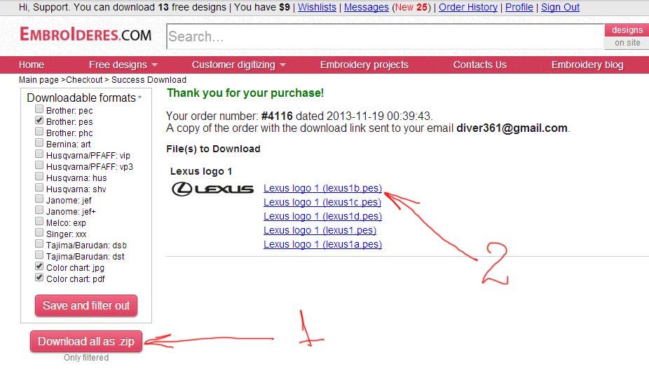 How download embroidery designs as unzipped