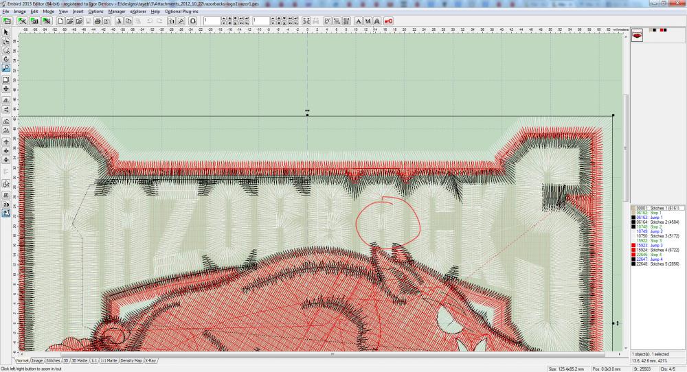 Arkansas Razorbacks Logo embroidery design in Embird Editor software