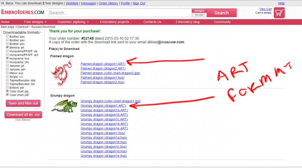 How download ART format in order history