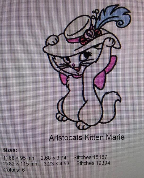 Aristocat Kitten Marie embroidery design