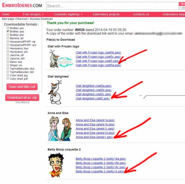 Order with embroidery designs