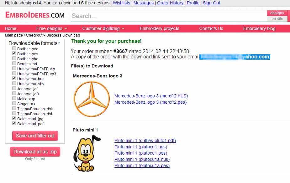 Order history in www.embroideres.com