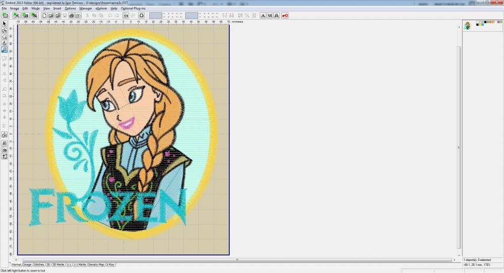 Embird software screen with Anna embroidery design