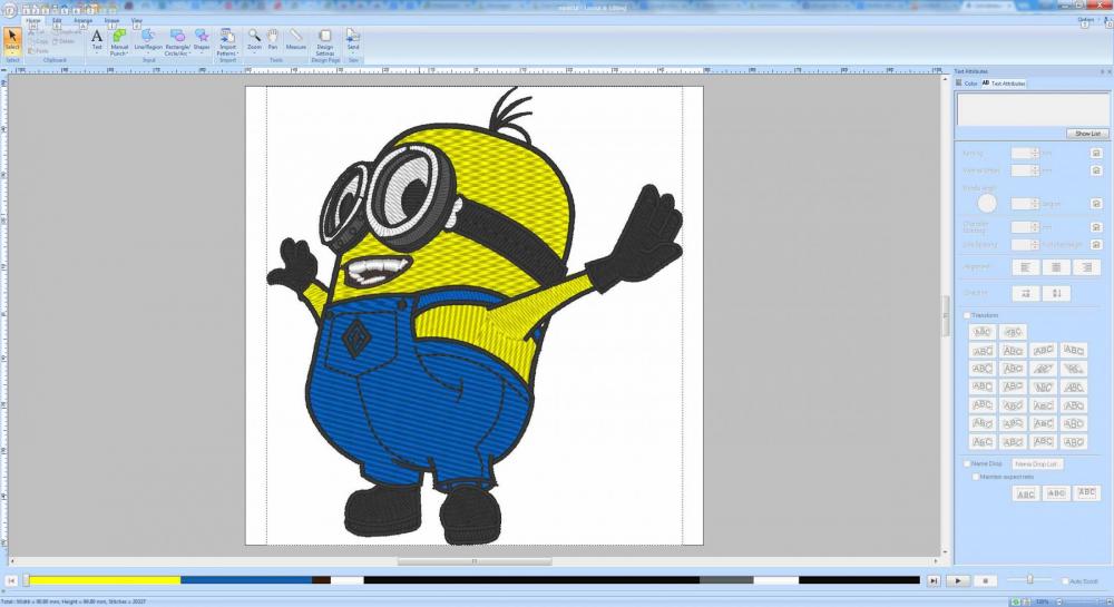 Software screen with Minion embroidery design