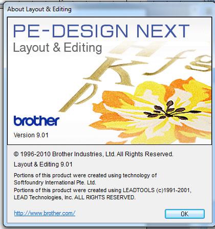 PE-Design NEXT software information screen