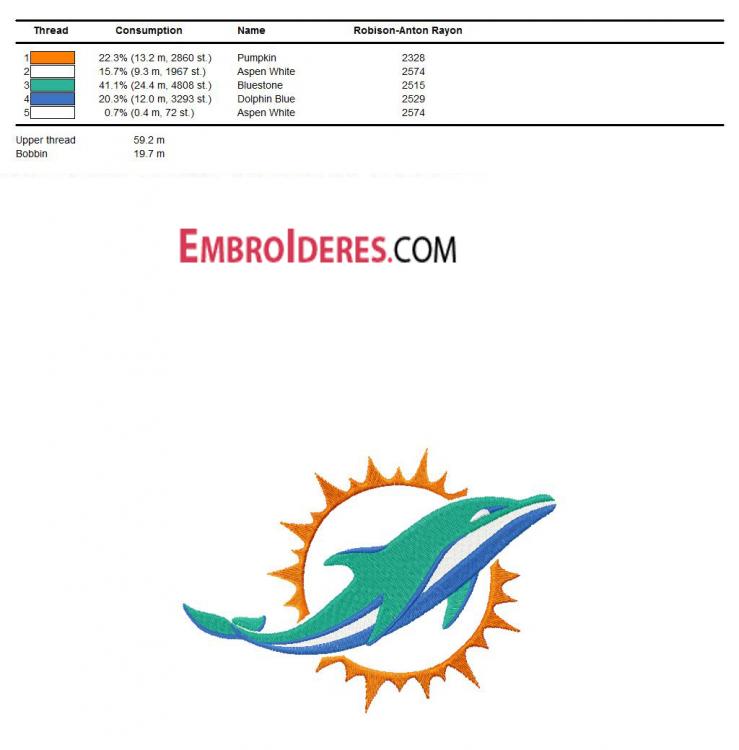 Color chart for Miami Dolphin embroidery design