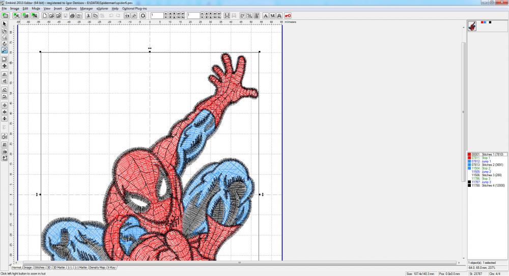 Spiderman embroidery design in Embird software
