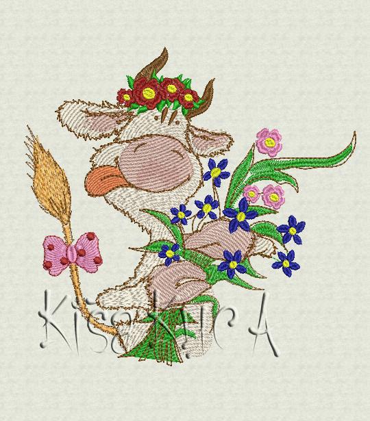 Cow free machine embroidery design