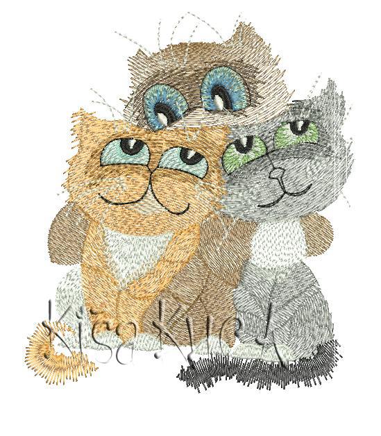 Three cats friends free machine embroidery design