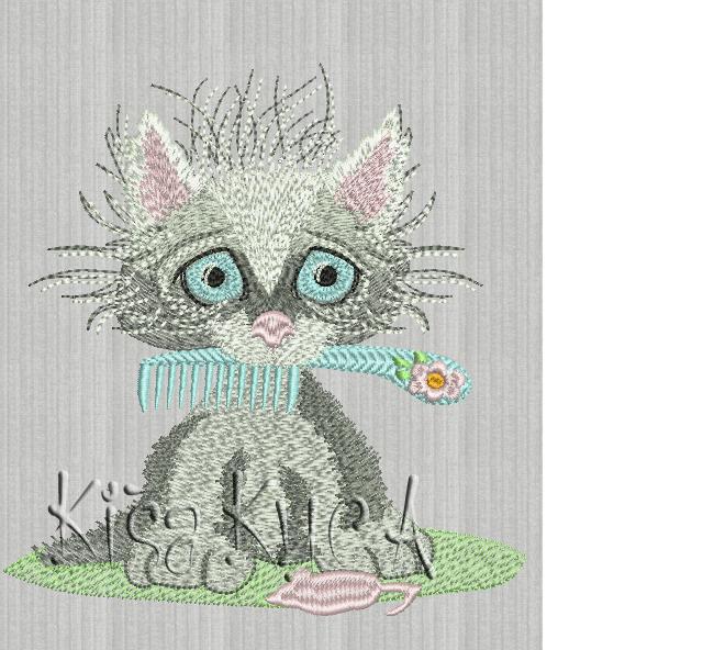 Small cute kitty hairdresser free embroidery design