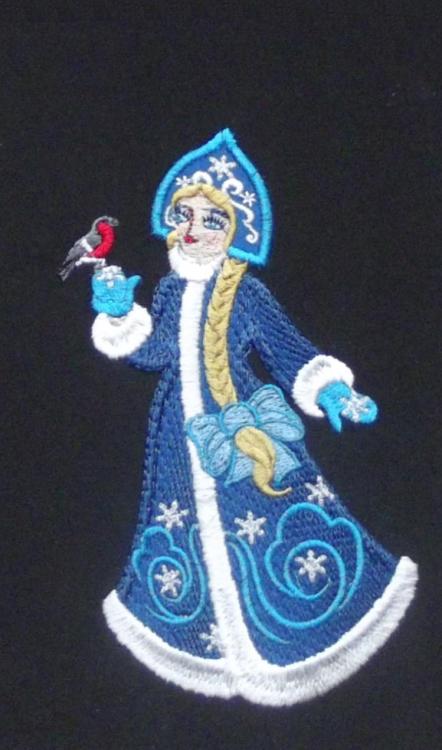 Snow Maiden with bullfinch free embroidery design