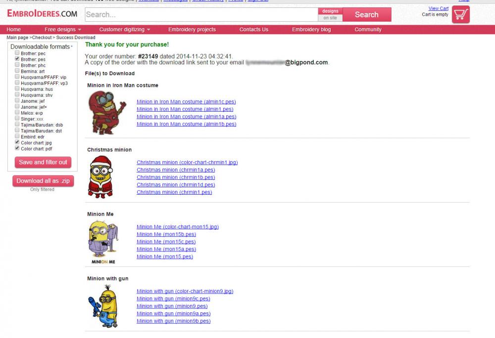 How download Mionon embroidery design in order history