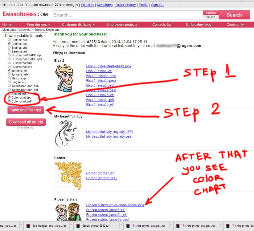 Step by step instruction how download designs and color chart
