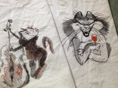 Drinking cat free machine embroidery design