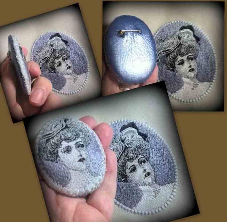 female portrait embroidered badge