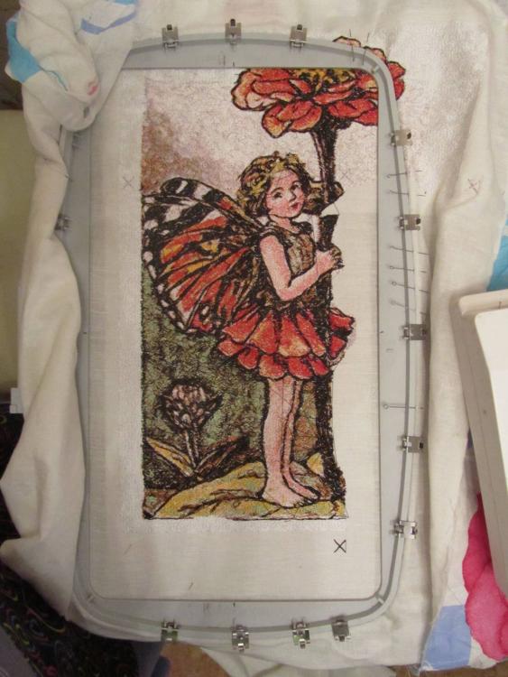 Girl with flower embroidered photo design