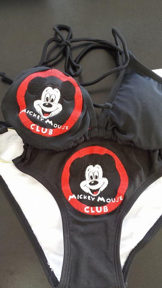 A swimsuit decorated with Mickey Mouse Club logo embroidery design