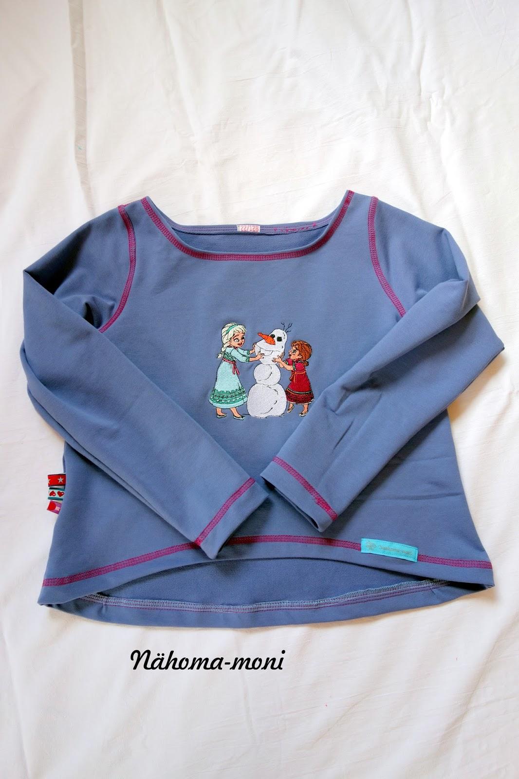 Shirt with Anna and Elsa make Olaf the snowman embroidery design
