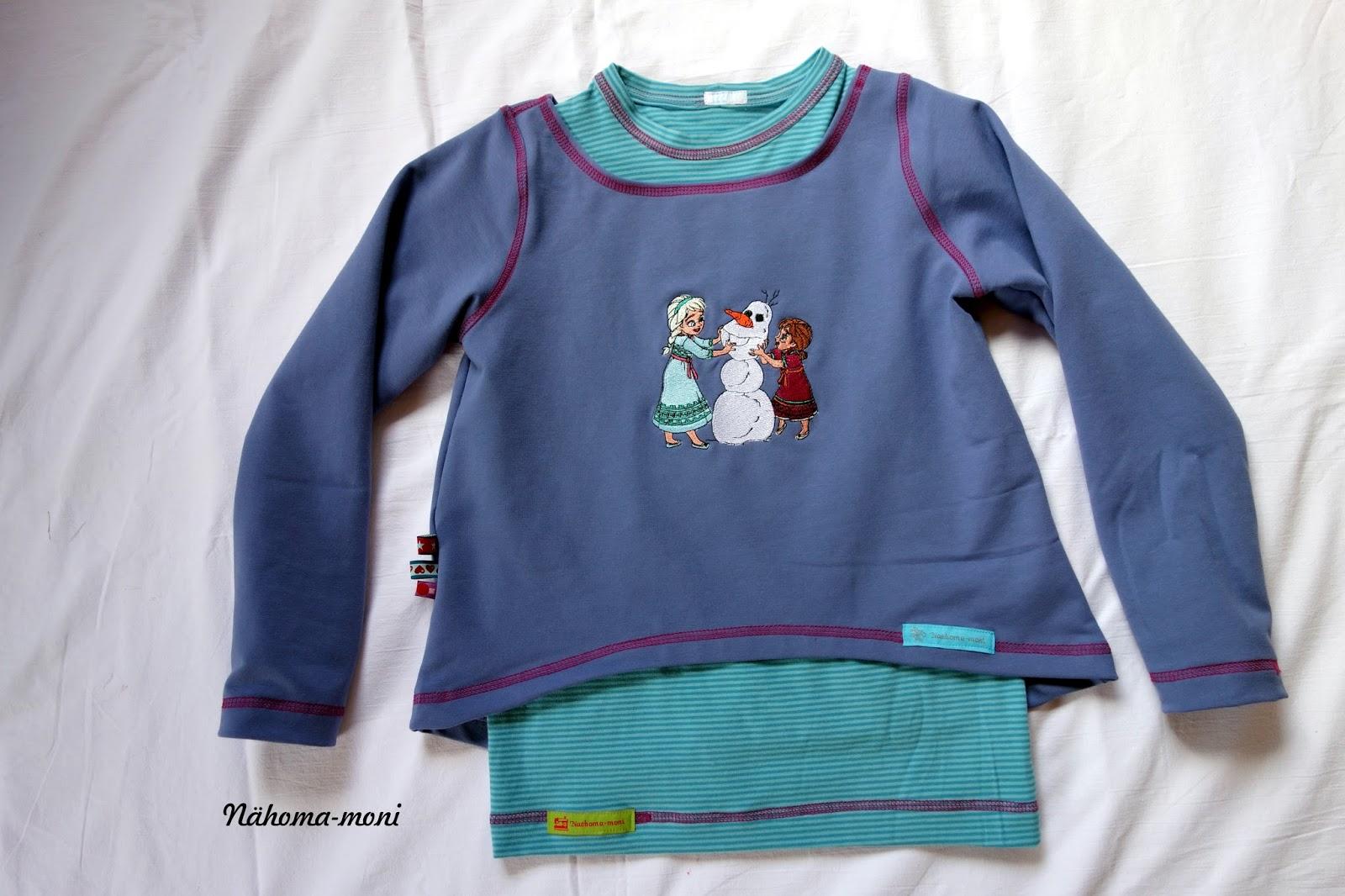 Long-sleeve T-shirt with the process of making a snowman embroidery