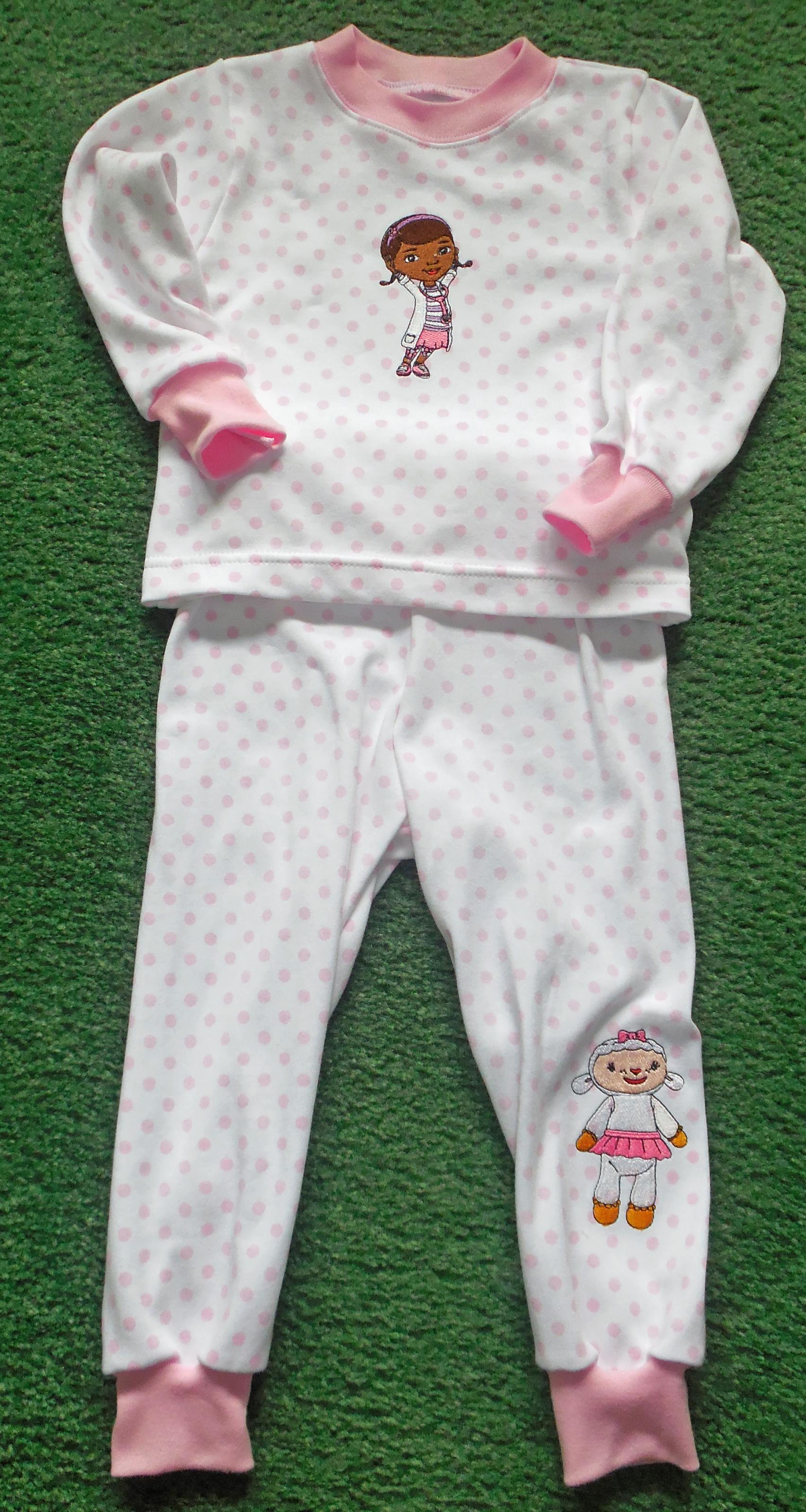 Kids pajamas embroidered with Dottie McStuffins embroidery  and Lambie designs
