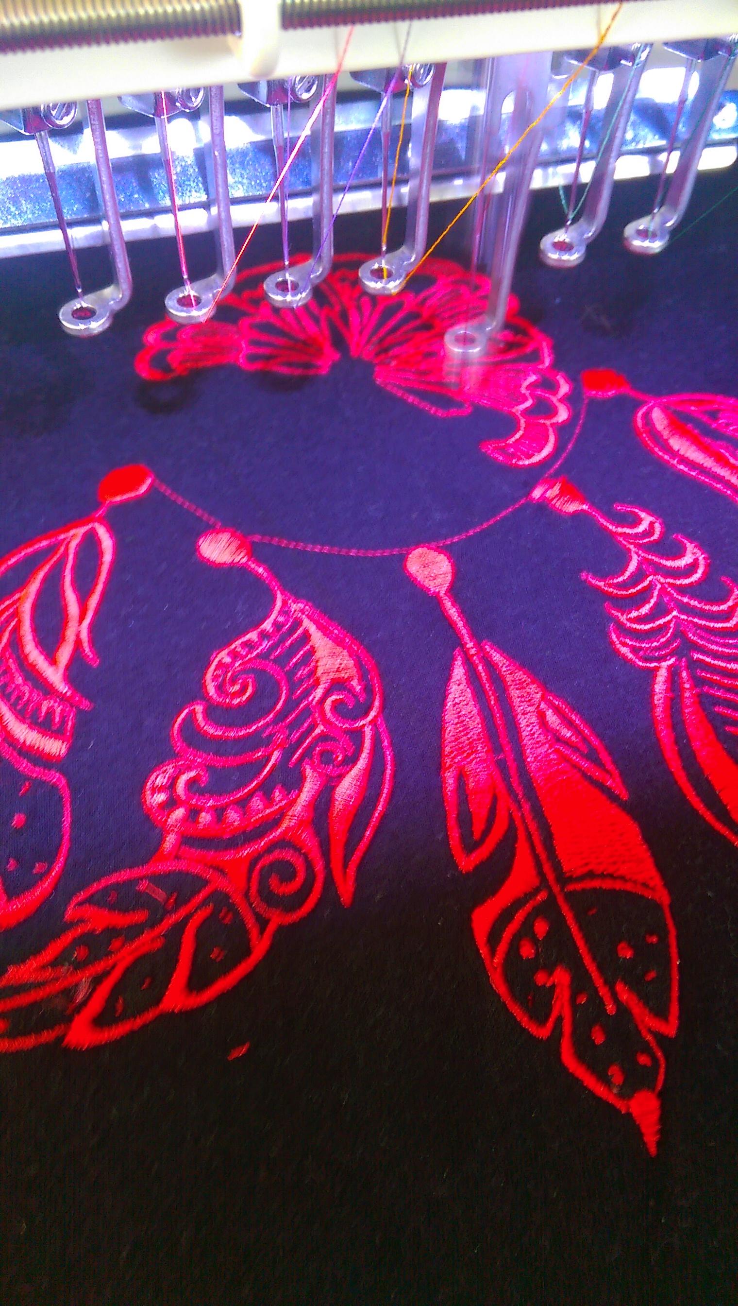 Dreamcatcher embroidery design in work