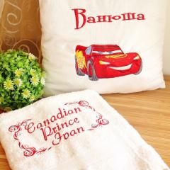 Pillow with Lightning McQueen embroidery design