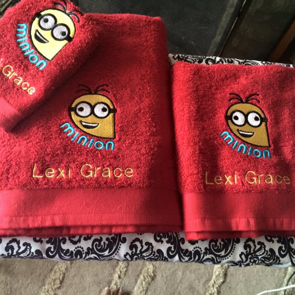 Embroidered towels with Crazy Minion design