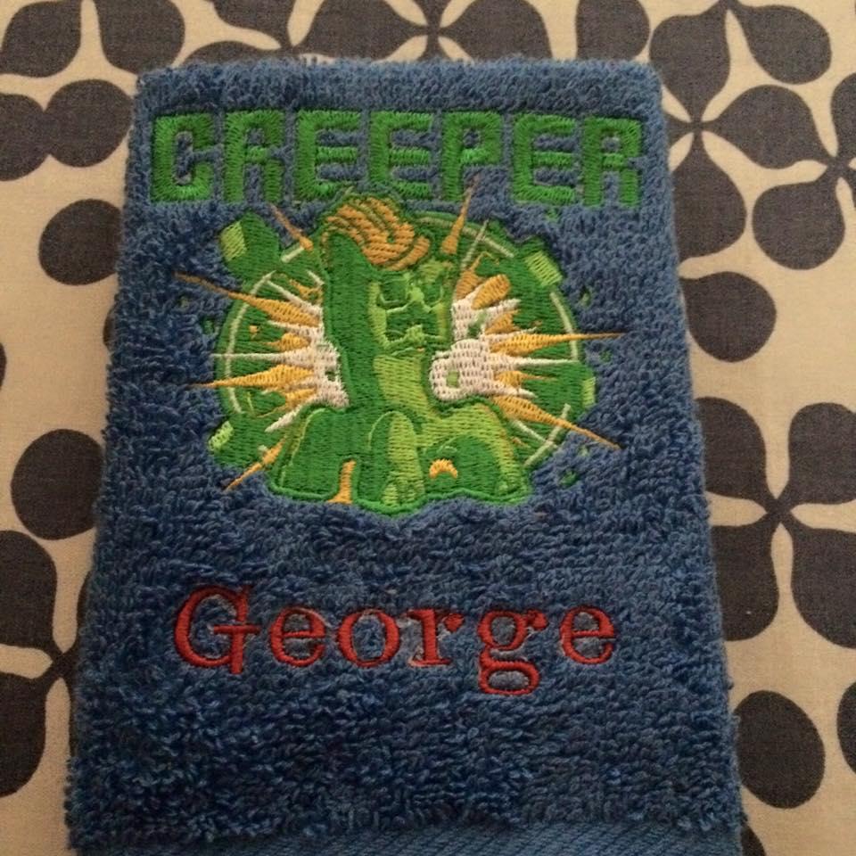 Towel with Minecraft Creeper embrodiery design
